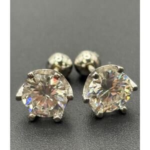 New Condition Sterling Silver 2 Carat Total Moissanite Stud Earrings 925 GRA